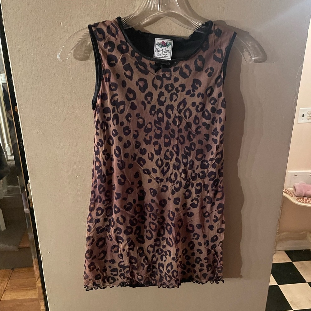 Vintage 90s girls sweet soda Leopard Print Sleeveless Dress